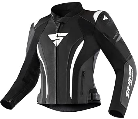 SHIMA MIURA 2.0 Giacca da moto - pelle, da donna, giacca sportiva con protezioni per schiena, gomiti e spalle, pelle perforata, per tuta 2 pezzi (Nero/Bianco, 42)