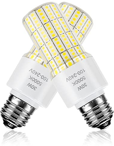 2 Pack Led Light Bulb Equivalent 250w Led bulbs 3750 Lumen 5000K Cool Daylight White 30W Waterproof Led Corn Light bulb E26/E27 Medium Base light bulb for Outdoor Indoor Garage Workshop Backyard
