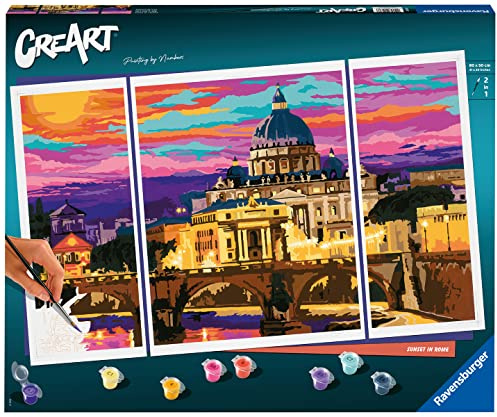 Ravensburger - CreArt Triptychon, Rom, Malen nach Zahlen, enthält 3 vorgedruckte Bretter, Pinsel, Farben und Zubehör, kreatives Spiel und Entspannung für Erwachsene ab 14 Jahren