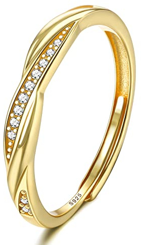 JeweBella Bague Femme en Argent 925 Réglable avec Zircone Classique Minimaliste Bague de Fiançailles Anneau pour Mariage Alliance Anniversaire Bijoux Femme Argent/Or/Or Rose