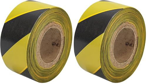 Faithfull FAITAPEBARBY Hazard Warning Barrier Tape 70mm x 500M Black/Yellow (Pack of 2)