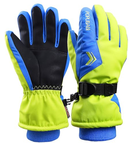 POPUBABI Handschuhe Kinder Wasserdicht Gefüttert Skihandschuhe Junge Mädchen Stilvoll Winterhandschuhe Warme Schnee Winddicht Fahrradhandschuhe