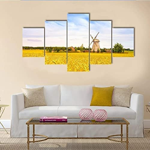 5 Stück Leinwand Windmühle Ländliche Landschaft Leinwandbild 5 Tlg Poster Hd Gedruckt Wand Kunst Wohnkultur Leinwand Malerei Bild Leinwand Wand Poster Malerei 175 X 80 Cm -9T4G+V6Y2-