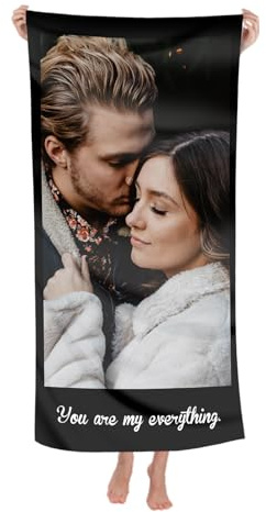 Naispanda Personalisiertes Strandtuch mit Foto, Personalisiertes Badetuch mit Foto und Text, Anpassbares Schnell Trocknendes Mikrofaser-Badetuch, Personalisiertes Handtuch - 150 * 70 cm