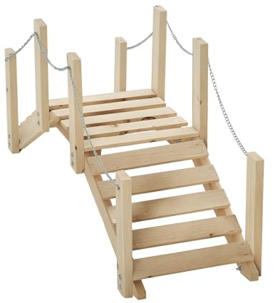 Outsunny Puente de Jardín de Madera con Pasamanos de Cadenas Metálicas Puente Decorativo para Estanque Carga 5 kg para Decoración Patio 100x32x48 cm Madera Natural