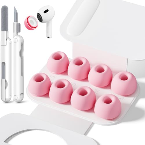 Inesore Replacement Ear Tips for AirPods Pro 1/2, 4 Size-Pink | with Hole for Noise Reduction, Silicone Earplugs for AirPods Pro with Cleaning Set & Portable Storage Box, 4 Pairs