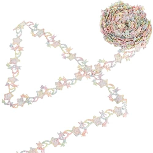 GORGECRAFT 4.6 m Besticktes Spitzenband Mit Sternenmuster Florales Nähkantenband 2cm Breit Buntes Spitzenband Jacquard Besatz Applikation Stoffdekoration Basteln Zum Nähen Basteln DIY Kleidungsdekorat