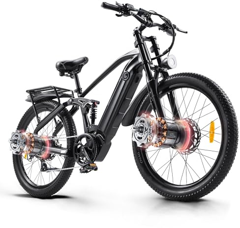 Ficyacto 26 Zoll Elektrofahhrad Herren Damen Ebike 48V17AH Doppelmotor E-Mountainbike mit Hydraulische Bremse Vollfederung