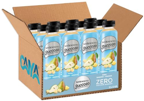 Succoso Zero PERA BANANA ANANAS, Succo di Frutta Senza Zuccheri Aggiunti 400ml (2025) [BOX con 12 Bottiglie]