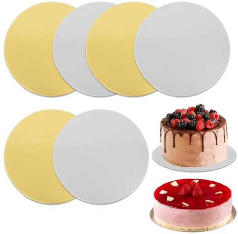 (6 Pièces) Cake Board 20 cm x 12 mm, Plateau Gateau Rond en Carton, Support Gateau Rond Réutilisable, Semelle Gateau Idéale pour Le Transport de Desserts, pour Mariages, Fêtes, Anniversaires.