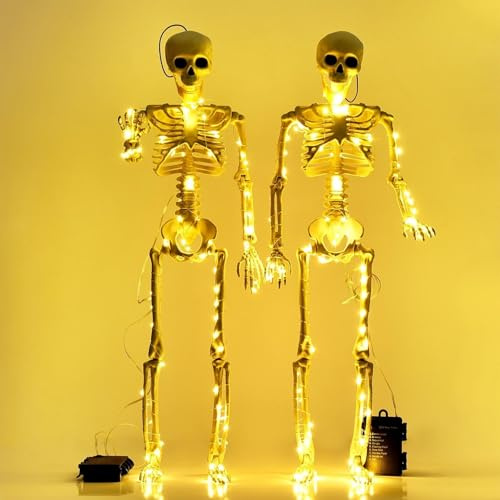 Taspire 2 Pack 60cm LED Skelett Halloween Deko | Bewegliche Ganzkörper-Gelenkskelette Halloween Skelett Deko, Friedhofsdekorationen, Spukhauszubehör