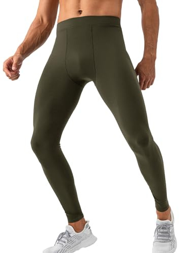 Ruowuhen Leggings Sportivi Uomo Alta Elasticità Pantaloni a Compressione Traspiranti Leggins Running Calzamaglie per Palestra Ciclismo Yoga Verde Militare XL