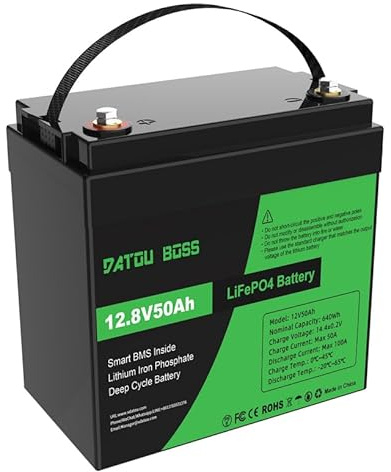 DATOUBOSS 12V 50Ah Lithium LiFePO4 Batterie, integriertes 50A BMS, 10 Jahre Lebensdauer, mehr als 15000 Zyklen, perfekt für Boot,Marine,Trolling-Motor,Camping,Solar-Windkraft,Wohnmobil,Fischfinder