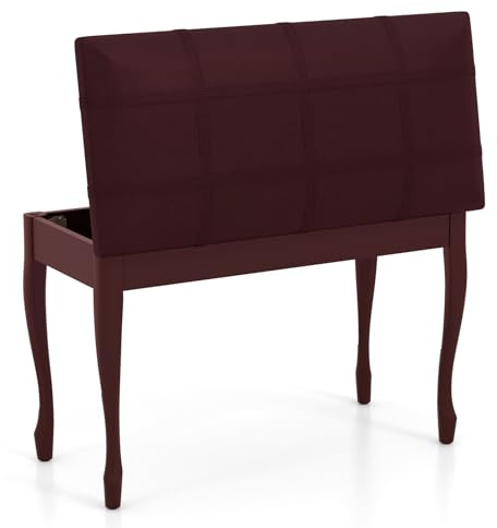 HOMASIS Banqueta Piano de 2 Plazas de Madera con Asiento Acolchado, Banco Piano con Compartimento de Almacenamiento, Taburete de Piano con Cofre, 75x35x49cm, Carga 180 kg