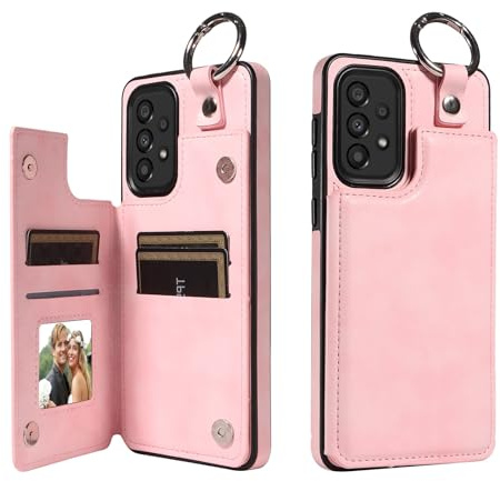 Telefonskyddsfodral kompatibelt med Samsung Galaxy A33 5G plånboksfodral PU-läderkortfickor Bakstycke ring, dubbla magnetlås och slitstarkt stötsäkert fodral(Pembe)
