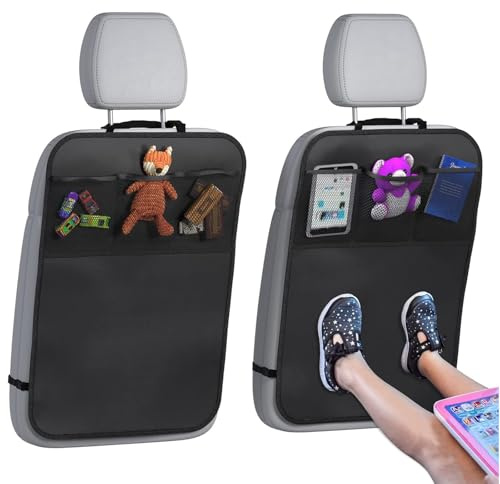 Autositz Schutz Rückseite Kinder, 2 Stück Rückenlehnenschutz Auto, Autositzschoner Kindersitz, Rücksitzschoner Auto Kinder Der Vordersitze Wasserdicht Pflegeleicht, Mit 3 Taschen Für Wasser Und Staub