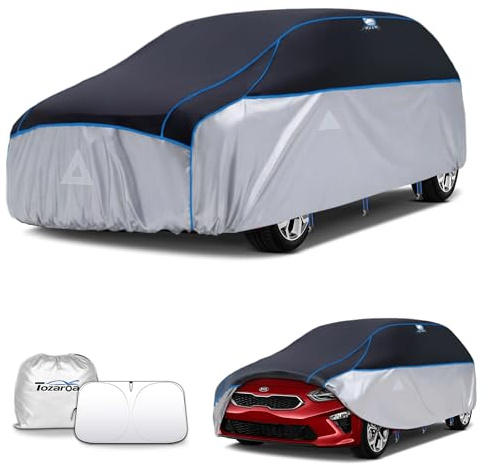 Bâche Voiture Anti-grêle Étanche avec Pare Soleil Voiture, Housse de Protection Anti grêle pour Voiture Extérieur Contre UV, Bache Voiture la Grele pour Focus,Golf,Audi A3, Série 1(415 à 450 cm)