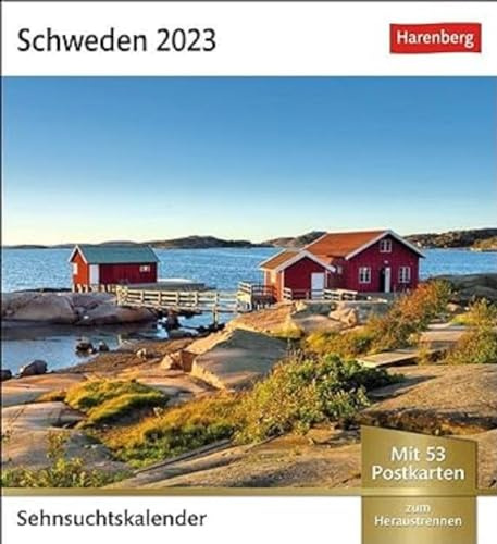 Schweden Sehnsuchtskalender 2023. Kleiner Kalender zum Aufstellen oder Aufhängen für Urlaubsstimmung auf dem Schreibtisch. Postkarten-Fotokalender: 53 ... Wochenkalender mit 53 Postkarten