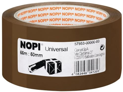 NOPI Universal packtejp - Lösningsmedelsfri packtejp med tät och stark vidhäftning - Tyst och jämn avrullning, brun, 1 rulle à 66 m x 50 mm