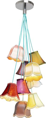 Kare Design Hängeleuchte Saloon Flowers 9 Lampenschirme, Multicolor-blumenmuster, 116x60x60cm (H/B/T)