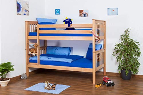 Kinderbett Etagenbett Mario Buche Vollholz massiv Natur inkl. Rollrost - 90 x 200 cm, teilbar