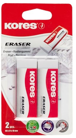 Kores KE-20 PVC-radergummi, vit, pappershylsa, 60 x 21 x 10 mm, blisterförpackning med 2
