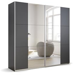 Rauch Möbel Kronach - Armadio con Ante sospese a 2 Ante, Grigio Metallizzato, Nero, con 2 specchi, Incluso Pacchetto di Accessori Basic 2 aste Appendiabiti 2 Ripiani, 218 x 210 x 59 cm