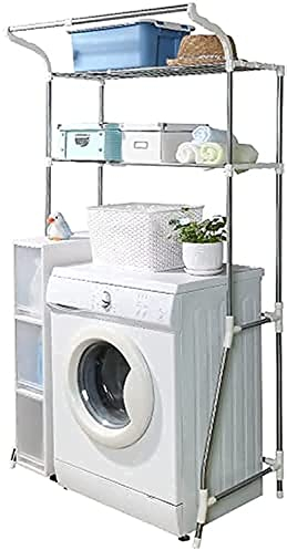 BAOYOUNI Estante de Almacenamiento Encima de la Lavadora Estanteria sobre Inodoro WC 2 Niveles Organizador para Cuarto Baño, Ahorra Espacio, Fácil Montaje, （62-101） x 48 x 173 cm, Blanco Marfil
