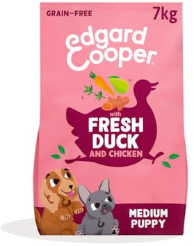 Edgard & Cooper Pienso Para Cachorros Medianos, Pato y Pollo Fresco (7kg), Comida Perro Seca Sin Cereales, Con los Ingredientes Naturales, Con equilibrio de fibra añadido