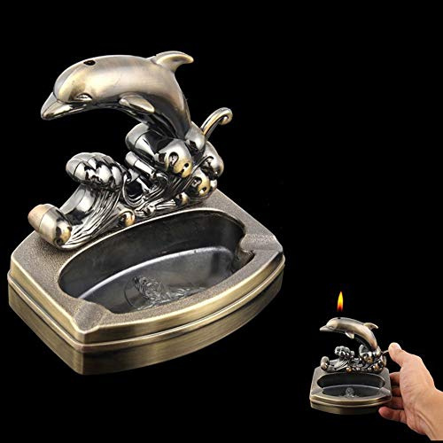 Retro Ashtray Creative Dolphin Cigarettes Ash Tray with Lighter Flame Home Decoration Crafts Birthday Gifts