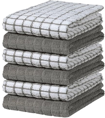 Bumble Kitchen Towels (6 Pack) | 16 x 28 | 100% Cotton Dish Towels for Kitchen | 380 GSM | Soft, Highly Absorbent & Durable Dish Towels with Hanging Loop | Gray