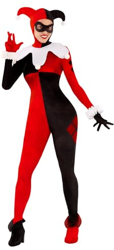 Funidelia Disfraz Oficial de Harley Quinn - DC Comics para mujer para mujer, cubrebotas, gorguera, antifaz, guantes, muñequeras y gorro, Traje para adultos para fiestas, Carnaval y Halloween - Talla M