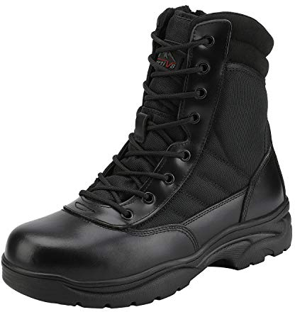NORTIV 8 Stivali da Lavoro Tattici Militari da Uomo Stivali da Combattimento da Moto in Pelle con Cerniera Laterale,Size 42,Nero,Trooper