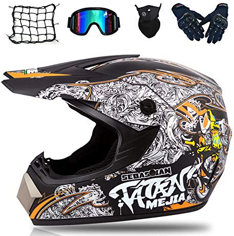 MRDEAR Motocrosshjälm barn, motorcykel crosshjälm med glasögon – 5 stycken/graffiti – BMX Downhill Enduro MTB hjälm fullface crosshjälm motorcykelhjälm för kvinnor män vuxna, B, L