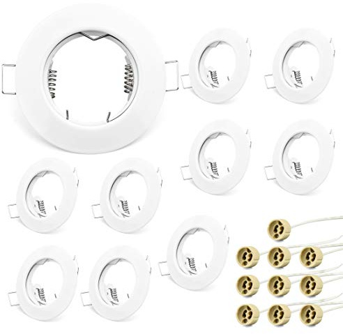 KYOTECH 10 Pieza LED Focos Marco Empotrable Gu10,Incl. Zócalo Gu10 Para Lámparas De Leds O Halógenas, Redondo Blanco, Marco Para Cocina Oficina Pasillo