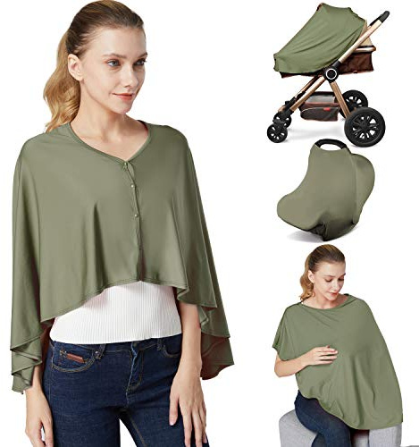 Nursing Cover & Baby Nursing Poncho,Multi Use Breastfeeding Cover for CarSeat Canopy, High Seat Cover, Stroller Cover, Shopping Cart Cover,Nursing Scarf for Boy and Girl by Kefee Kol (Green)