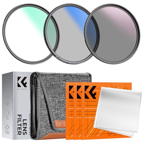 K&F Concept Filtres 55mm UV Polarisant CPL ND4 Pinceau de Nettoyage Pochette en Kit pour Objectif Appareil Photo Numérique