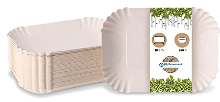 BIOZOYG Pappschalen eckig 18 x 13 x 3 cm I Imbissteller weiß aus Recyclingkarton für Pommes Currywurst etc. I recycelbar - umweltfreundlich I Pommesschalen rechteckig 250 Stück
