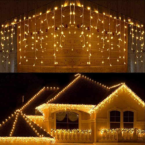 PhilzOps Cadena de Luces de Carámbano, 240 LED 7M para Navidad y Fiestas, Cortina de Luces Exterior Impermeable con Luz Blanca Cálida y 8 Modos de Iluminación con Memoria