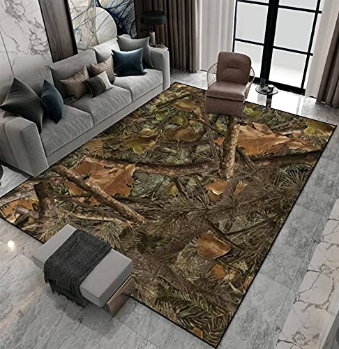 Area Rug Non-Slip Floor Mat With Realistic Forest Camouflage Seamless Pattern - Conifer and Oak Indoor Outdoor Carpet for Living Room, Kids Room, Bedroom - Home Decor Doormat, Yoga, Patio Rug