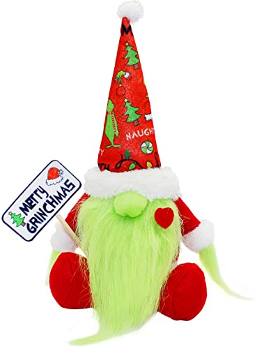 Hioph Grinch Gnomo Decorazioni, Natale Carino Gnomo Peluche Ornamenti Fatto A Mano Che Tiene Buon Natale Consiglio Bambole Decorazione Santa Festa di Natale Tavolo Decor Desplay