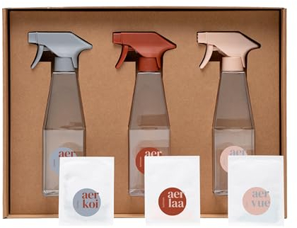 aer Cleaner Trio - Küchenreiniger, Badreiniger & Glasreiniger | 3x 500ml Sprühflaschen & 3x Nachfüller-Reinigungsmittel | Nachhaltiges Putzmittel-Pulver in biologisch abbaubaren Papierbeutel