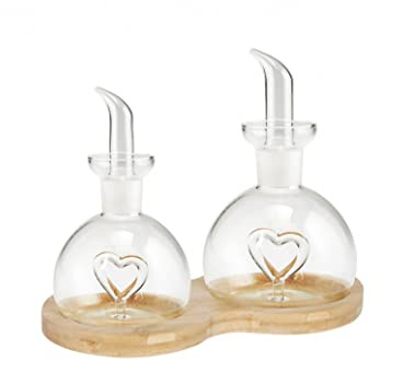 Brandani 52244 Menage Öl Essig Love Glas, mit natürlicher Bambusbasis