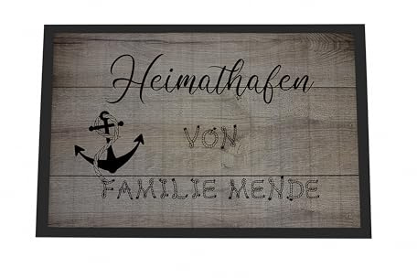 DRUC KLAUS Personalisierte Fußmatte Heimathafen – Individuelle Eingangsmatte mit Ankerdesign und deinem Wunschtext - in Zwei Größen erhältlich – waschmaschinenfest (350 x 500 x 2mm)