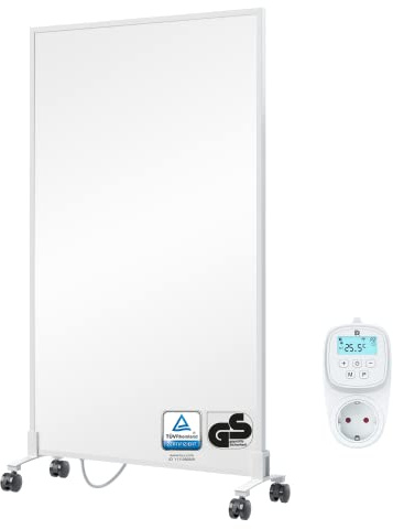 BR Bringer® Infrarotheizung 800 W mobil Smart-Thermostat WiFi App Weiß | Mobile Elektroheizung in Weiß - mit Standfüßen auf Rollen, Steuerung per WiFi und App, TÜV und GS geprüft