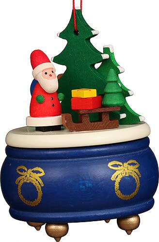 Christbaumschmuck Spieldose blau mit Weihnachtsmann - 8,1 cm
