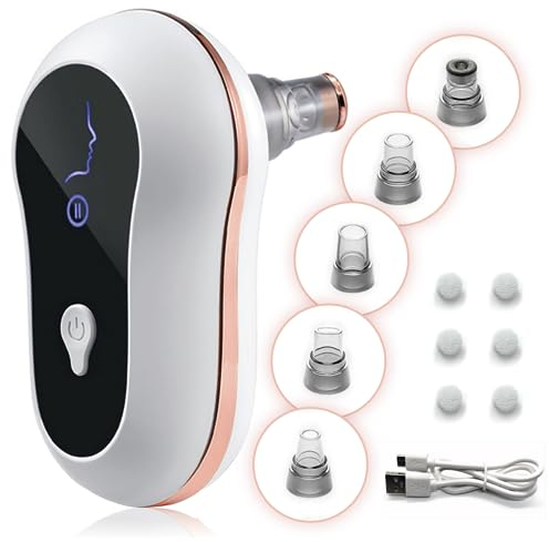 VIOLUXE Succionador de Puntos Negros, Limpiador Facial para Todo Tipo de Piel, Microdermoabrasión Diamante, Extractor de Poros, Aspirador de Espinillas, Pantalla LED, 5 cabezales, USB Recargable