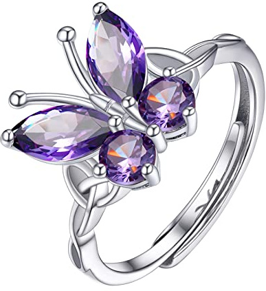 PROSILVER Anillo de Compromiso Mujer Plata de Ley, Ajustable Anillo Dedo con Amatista Violeta