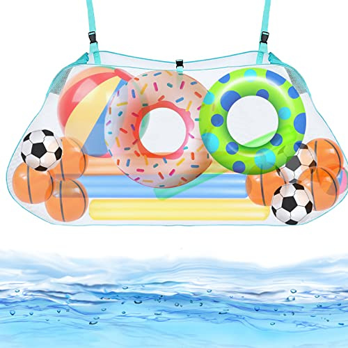 Sac de rangement pour flotteurs de piscine, organiseur pliable en maille à suspendre pour balles, flotteurs, jouets gonflables à eau et autres accessoires de piscine, vert