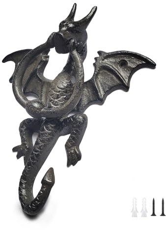 CatchDragon Gothic Cast Iron Door Knocker with Hook and Ball for Front Door (dragon-1)